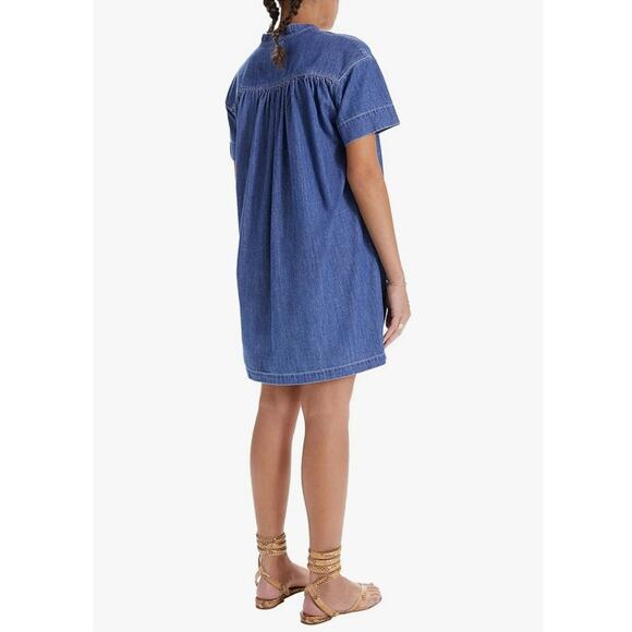 Mother Denim Gatherer Popover Mini Dress Chambray Simple Thing Cottage Womens M - Picture 10 of 16